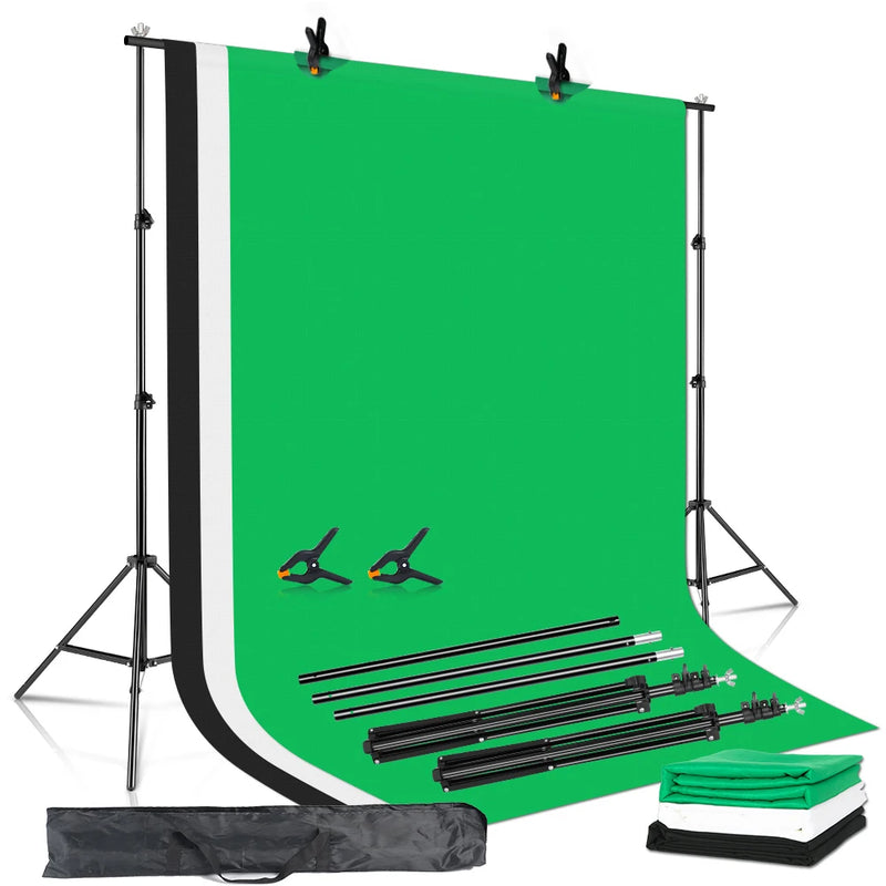 Kit de suporte de fundo com tecido verde para musselina, suporte telescópico ajustável com clipe para bolsa de transporte