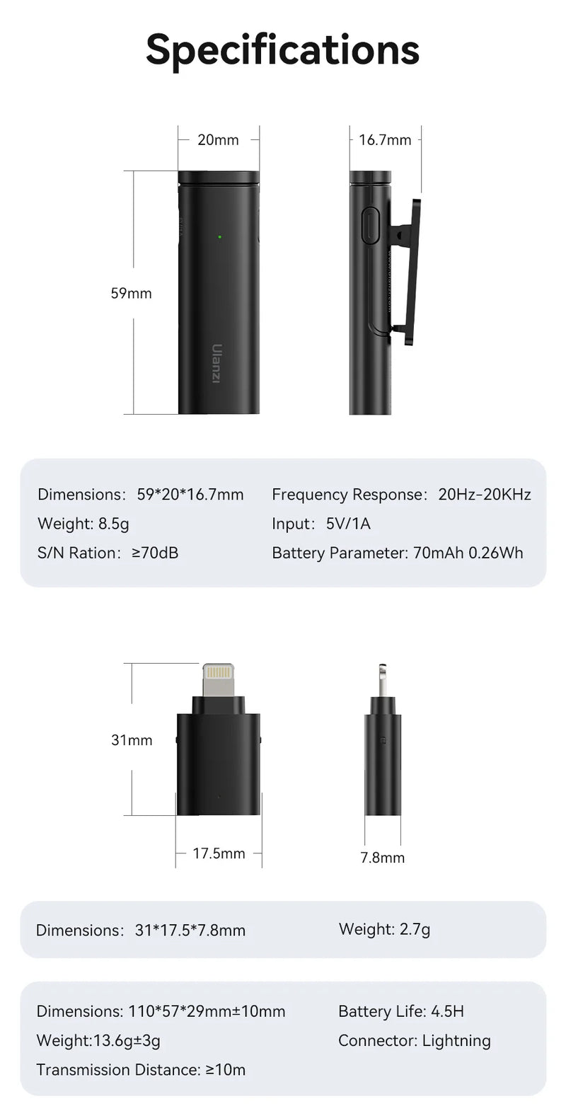 Microfone de lapela sem fio Ulanzi VM-10, mini microfone portátil para gravação de áudio e vídeo para iPhone, Android, transmissão ao vivo e jogos