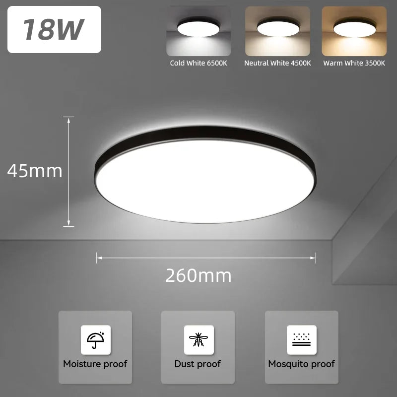 Luminária de teto LED 110V 220V à prova d'água, moderna, 20W/30W/40W/50W para sala de estar, quarto, banheiro e cozinha