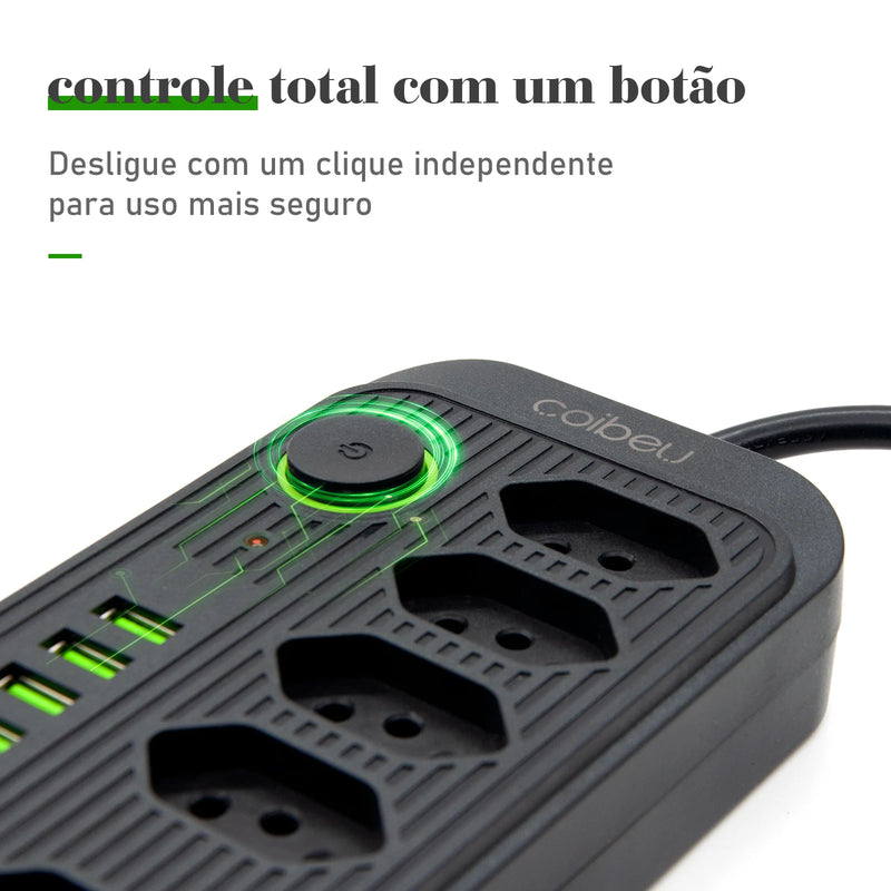 Soquete de extensão e filtro de linha elétrica USB