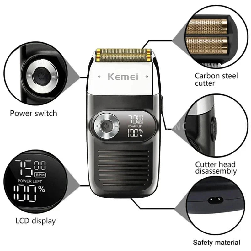 Barbeador e cortar cabelo elétrico masculino profissional, tela LCD e Recarregável por USB
