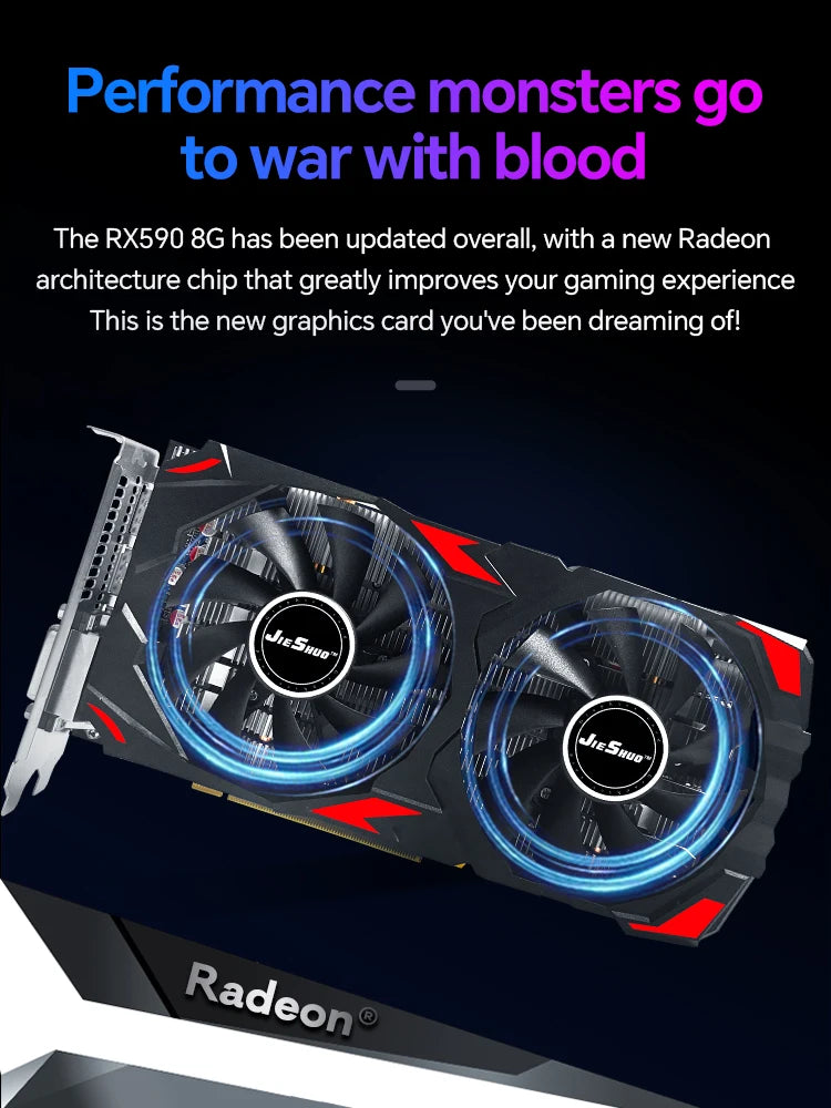 JIESHUO Original Radeon RX750, RX580, RX590 8GB Placa de Vídeo 256Bit 2048SP GDDR5 Memória Placa de Videogame PCIE3.0x16 DVI DP para Computador Desktop