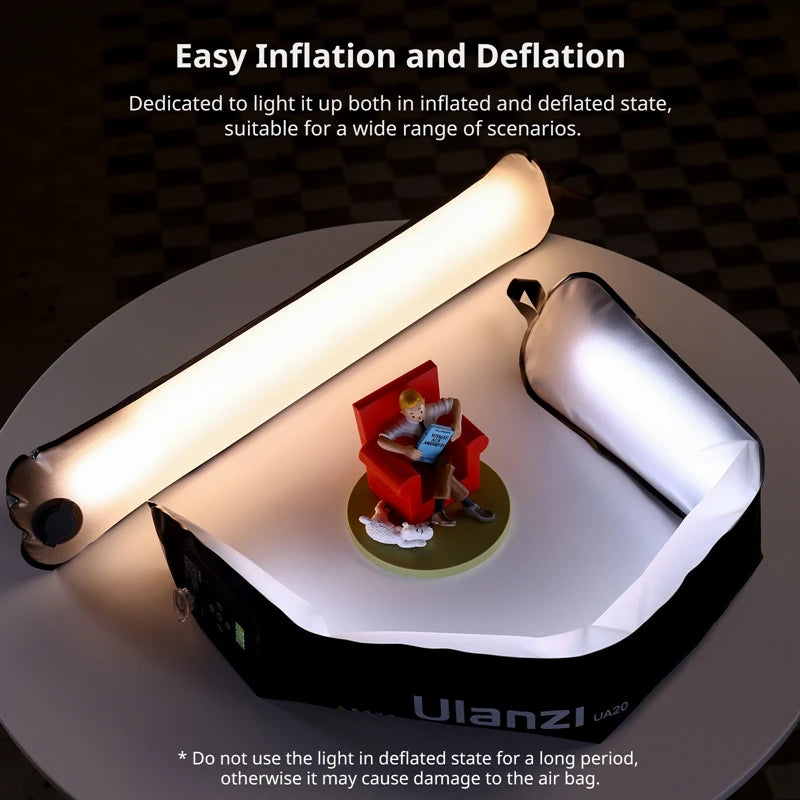 Luz de tubo de ar portátil Ulanzi UA20 90 cm 20 W 2700 K-6500 K luz de preenchimento magnético inflável bicolor para fotografia de transmissão ao vivo