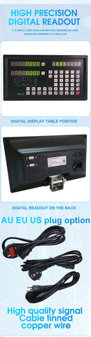 Visor digital DRO-2V AC90-260V e 2 réguas de vidro com escala linear de 0-1000mm para tornos e fresadoras.