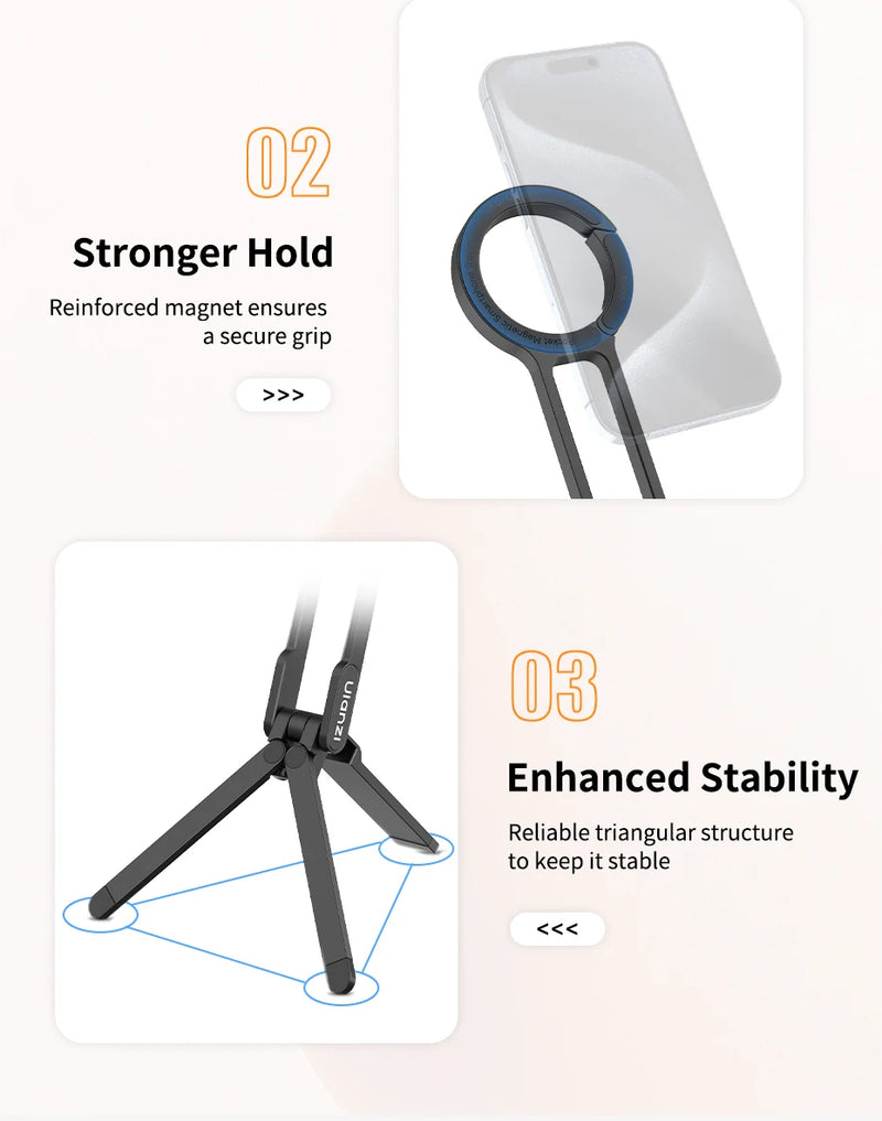 Ulanzi MA30 Tripé para celular com mosquetão, suporte magnético de dupla face para vídeo, luz, vlog, transmissão ao vivo, viagens ao ar livre