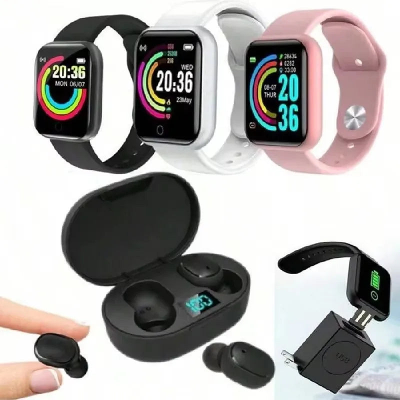 Kit Fones de ouvido sem fio e Relógio Smart Watch para homens e mulheres Atender chamadas telefônicas