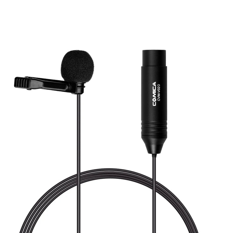 Microfone de lapela Comica XLR, omnidirecional de 3 pinos CVM-V02O para filmadoras Canon Sony Panasonic