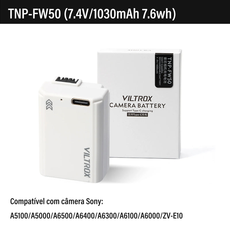 Bateria para câmera Viltrox FZ100 FW50 USB-C com carregamento rápido e recarregável para câmera Sony A6700 FX3 ZV-E1 ZV-E10 A7M4 A9 A1