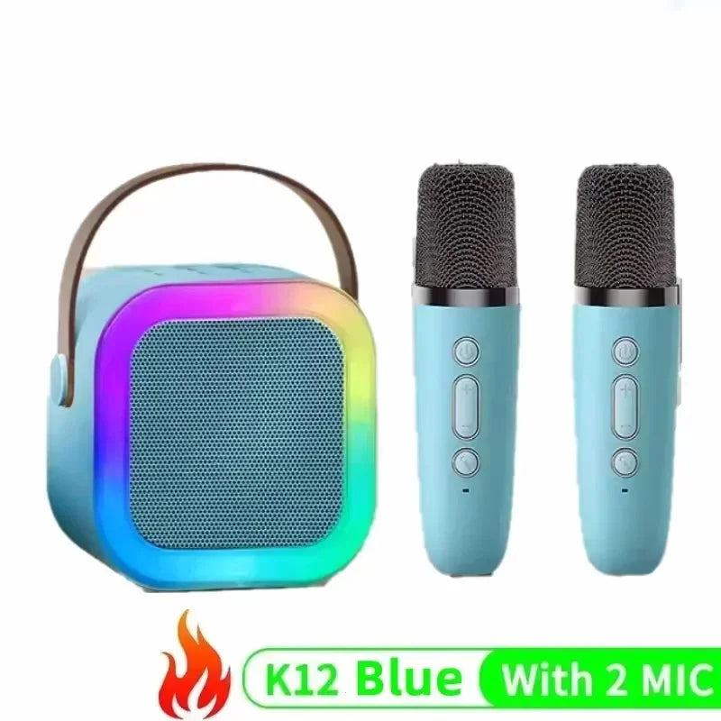 Sistema de Alto-Falante de karaokê Portátil Bluetooth K12 com 2 Microfones Sem Fio, Adequado para Cantos de Casa