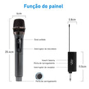 Kit 2 microfones profissional, sem fio portátil, display LED, UHF duplo, redução de ruído, sinal estável