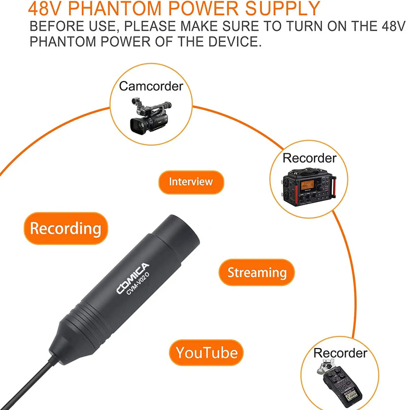 Microfone de lapela Comica XLR, omnidirecional de 3 pinos CVM-V02O para filmadoras Canon Sony Panasonic