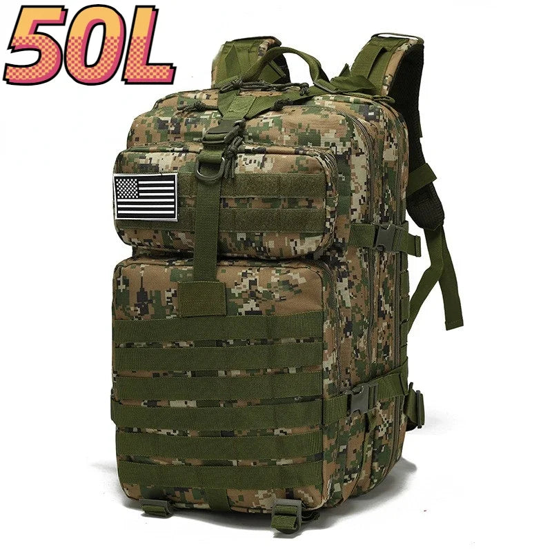 Mochila de nylon impermeável 30L/50L 1000D para caminhadas, pesca e caça, para atividades ao ar livre, esportes táticos, acampamento e caminhada