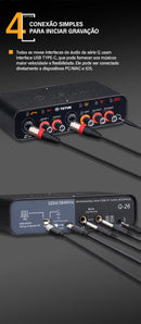 Placa de som externa USB TEYUN Q-26 com interface de áudio para guitarra elétrica, ideal para gravação ao vivo em estúdio e canto em PC.