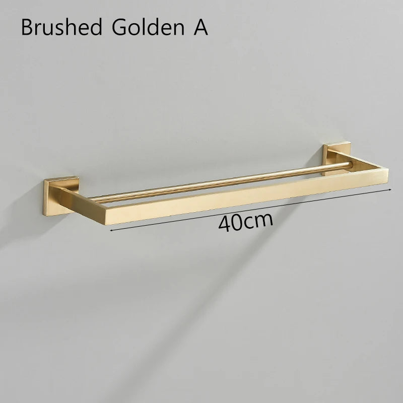 Acessórios para banheiro Toalheiro Aço inoxidável Toalheiro Acessórios para banheiro Prateleira de armazenamento Toalheiro duplo Dourado/Preto/Cromado
