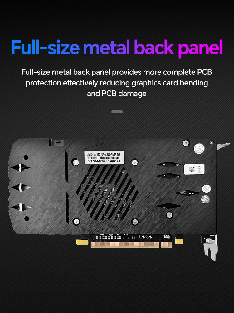 Placa de vídeo JIESHUO Radeon GTX750 e  RX590 8G com memória GDDR5, PCIe 3.0 x16 e DVI/DP.