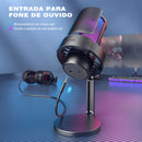 Microfone USB FIFINE para gravação e streaming em PC/Mac com filtro pop, silenciador rápido e conector de microfone de 3,5 mm, microfone com 3 modos RGB - A8