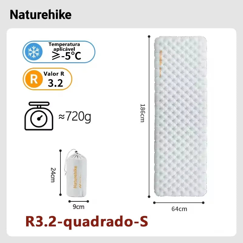Naturehike Colchão inflável para acampamento 3.2/5.8 R Value Ultraleve para acampamento ao ar livre Colchão portátil dobrável para dormir