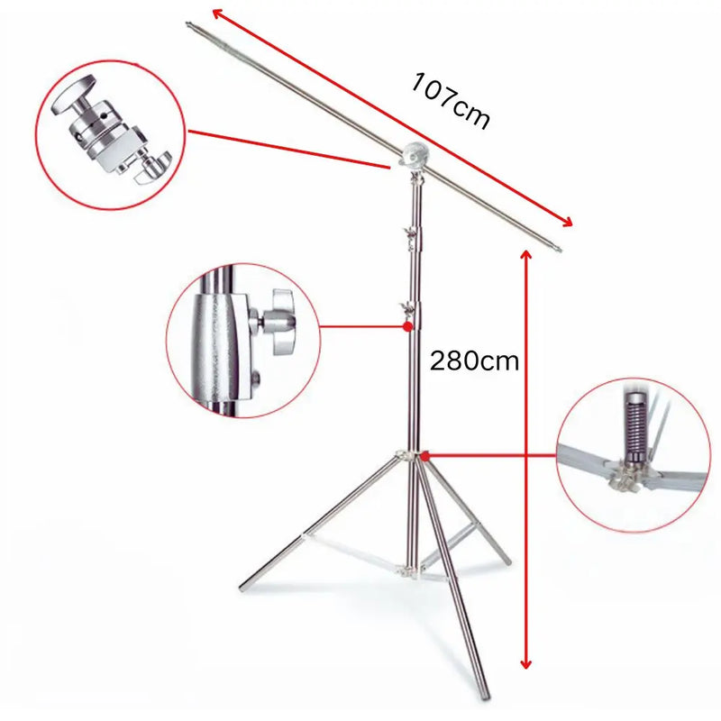 Suporte de luz de aço inoxidável SH 2,8 m para serviço pesado, peso de carga de 10 kg, tripé de suporte para estúdio fotográfico com luz LED