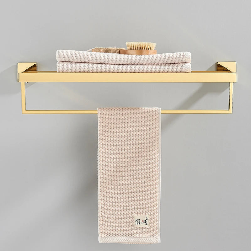 Acessórios para banheiro Toalheiro Aço inoxidável Toalheiro Acessórios para banheiro Prateleira de armazenamento Toalheiro duplo Dourado/Preto/Cromado