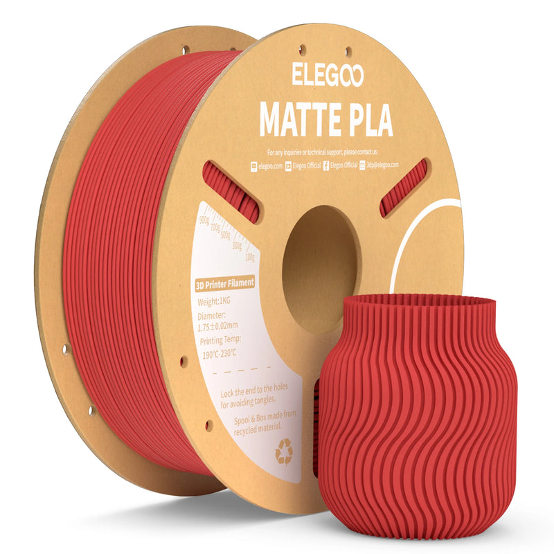 Filamento PLA fosco ELEGOO 1 kg, filamento FDM para impressora 3D de 1,75 mm, precisão dimensional de +/- 0,02 mm, bobina de papelão de 1 kg (2,2 lbs)