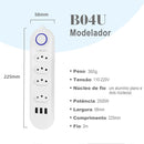 Filtro de Linha Cabo 2M Tomada Energia 4, Entrada USB 3 e 1 Botão Liga e Desliga Geral - 100-220V,10A