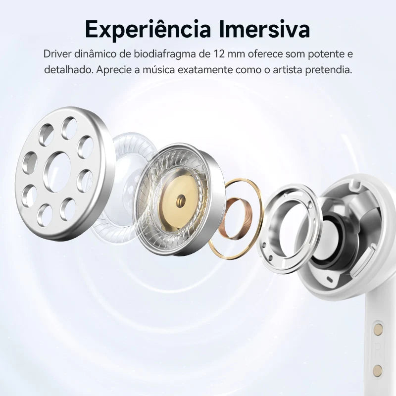 Fones de ouvido sem fio QCY Melobuds N50 ANC Bluetooth 5.4 com cancelamento de ruído ativo, 6 microfones, conexão multiponto para chamadas nítidas