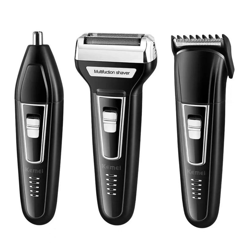 Barbeador e Aparador de Pelos de Nariz Elétrico Kemei KM-6558 Multi Funcional Impermeável 3 em 1