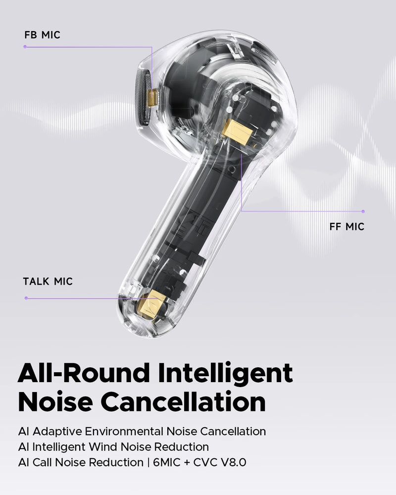 Fones de ouvido sem fio SoundPEATS Air5 Snapgragon Sound com aptx Adaptive Lossless e QCC3091, ANC Bluetooth V5.4 Fones de ouvido com 6 microfones