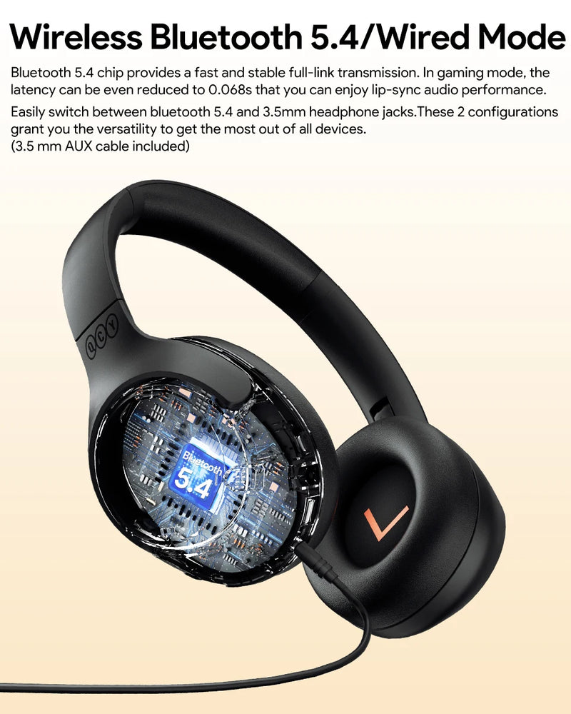 Fones de ouvido sem fio QCY H3 ANC Bluetooth 5.4 com áudio de alta resolução e cancelamento de ruído ativo híbrido de 43 dB 60H