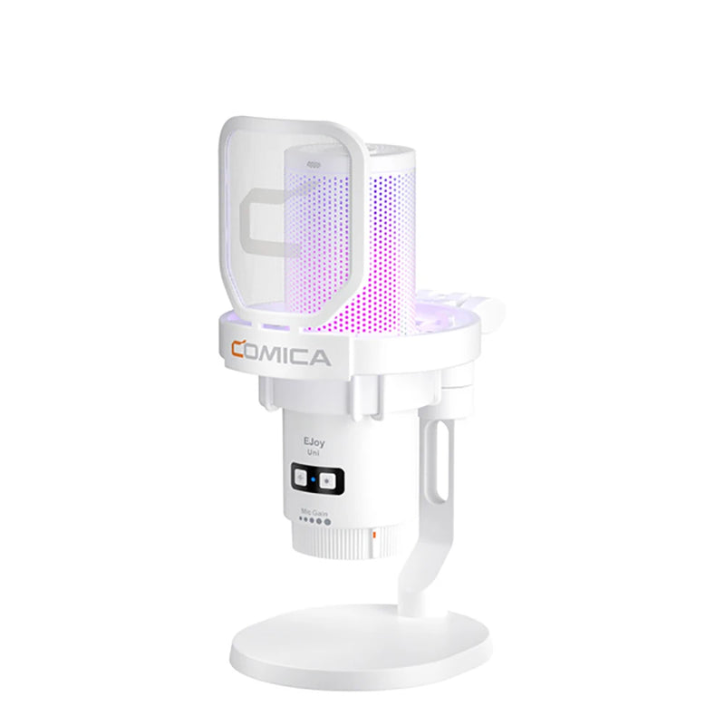 Microfone para jogos USB Comica Uni Pro com botão de cancelamento de ruído/RGB/balanço de ganho e microfone condensador para streaming de podcast