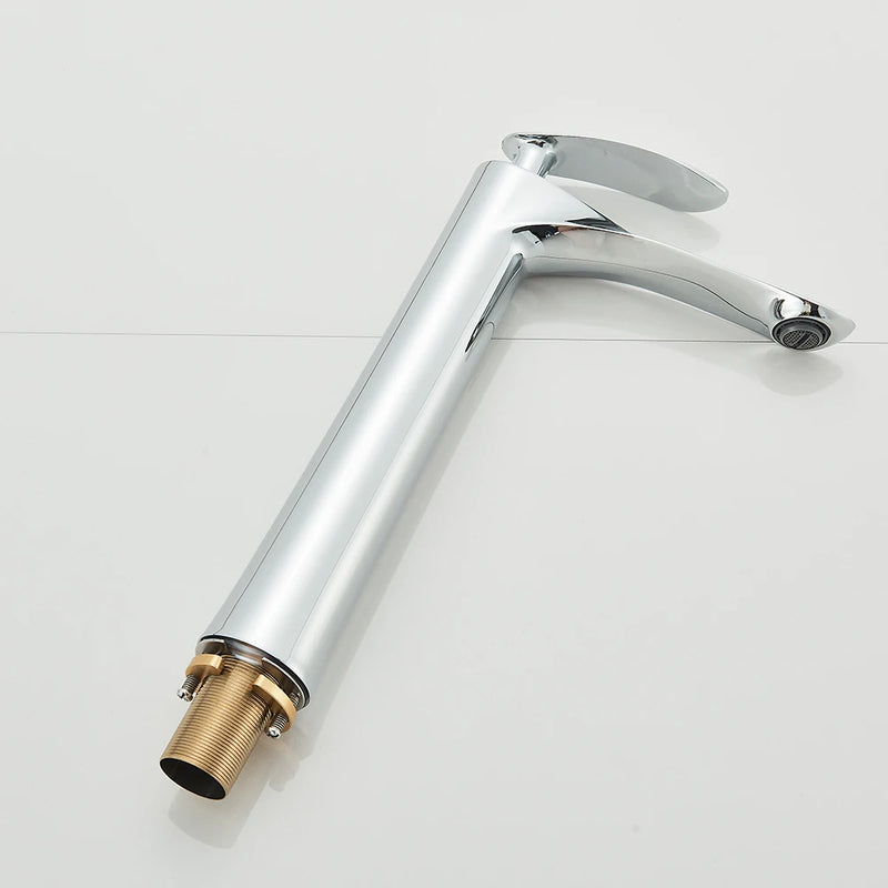 SHBSHAIMY Torneira de pia de banheiro quadrada moderna com núcleo de latão, torneira de água quente e fria, modelo alto/baixo, dourada, montada no deck