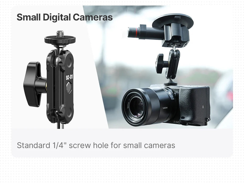 Ulanzi Car Phone Action Camera Holder Hand Pump Suction Cup 360° Adjustable 1/4" for GoPro for Insta360 DJI Action Smart Phone