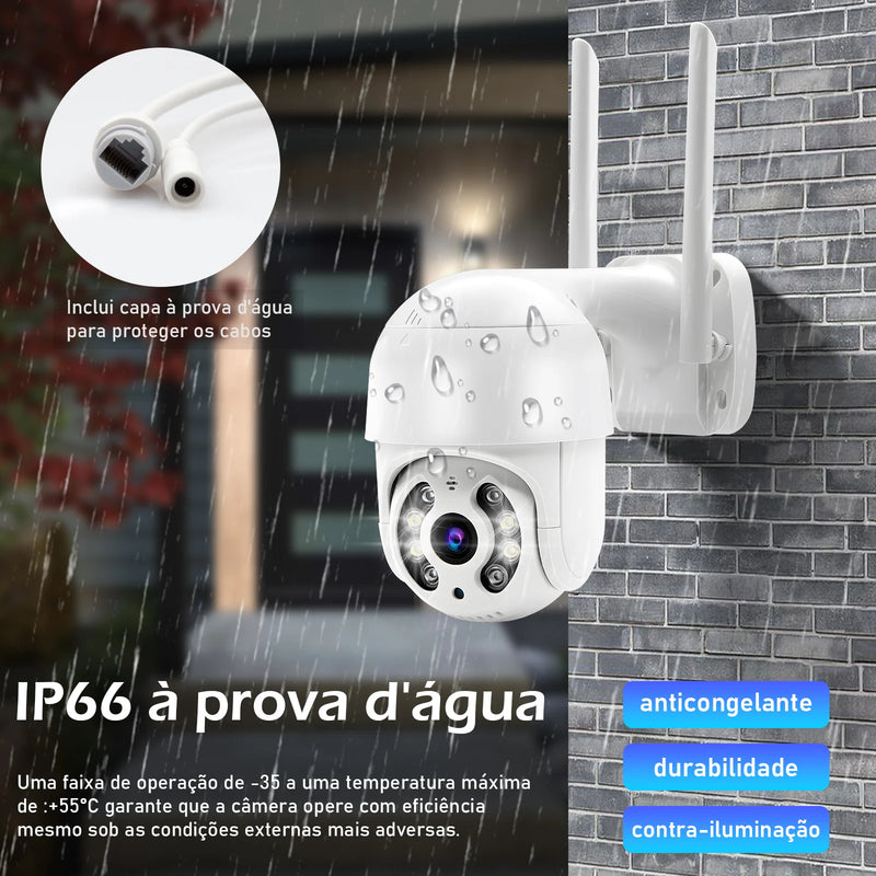 Câmera de vigilância Icsee preta Wi-Fi, monitor de câmera de segurança 4K Ultra HD, câmera de segurança Wi-Fi à prova d'água