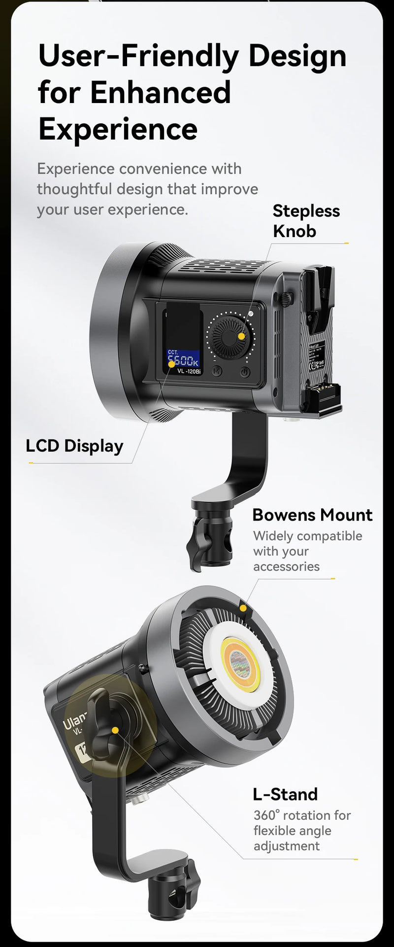 Ulanzi VL-120Bi VL-120C 120W V-Mount COB Luz sem fio Controle por aplicativo 2700K-6500K Luz de vídeo para fotografia de vídeo de esquete