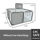 Cercado infantil IMBABY para uso interno, com barreira de segurança, piscina seca e área de recreação para crianças.