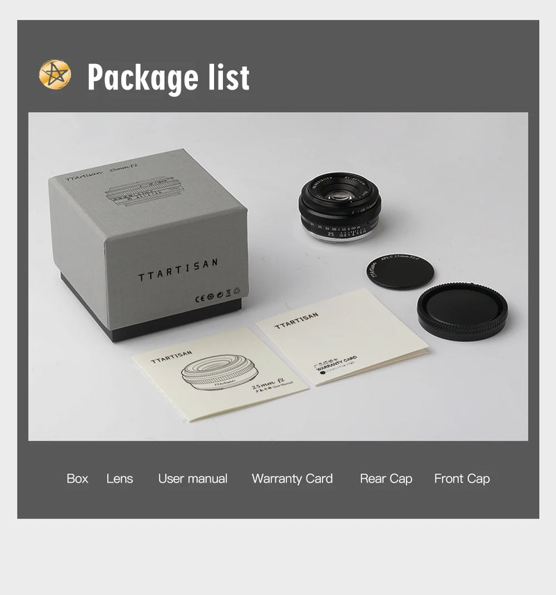 Lente principal fotográfica TTArtisan aps-c 25mm F2 para câmera Sony E Mount a6000 a6400 zve10 Fujifilm XT4 XT30 XS10 Nikon Z30 Z50