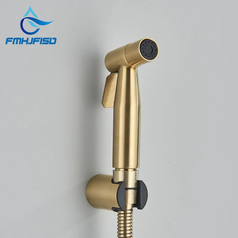 Kit de ducha manual em ouro escovado, pulverizador para bidê, torneira para bidê em aço inoxidável, válvula Shattaf, conjunto de jatos, chuveiro higiênico