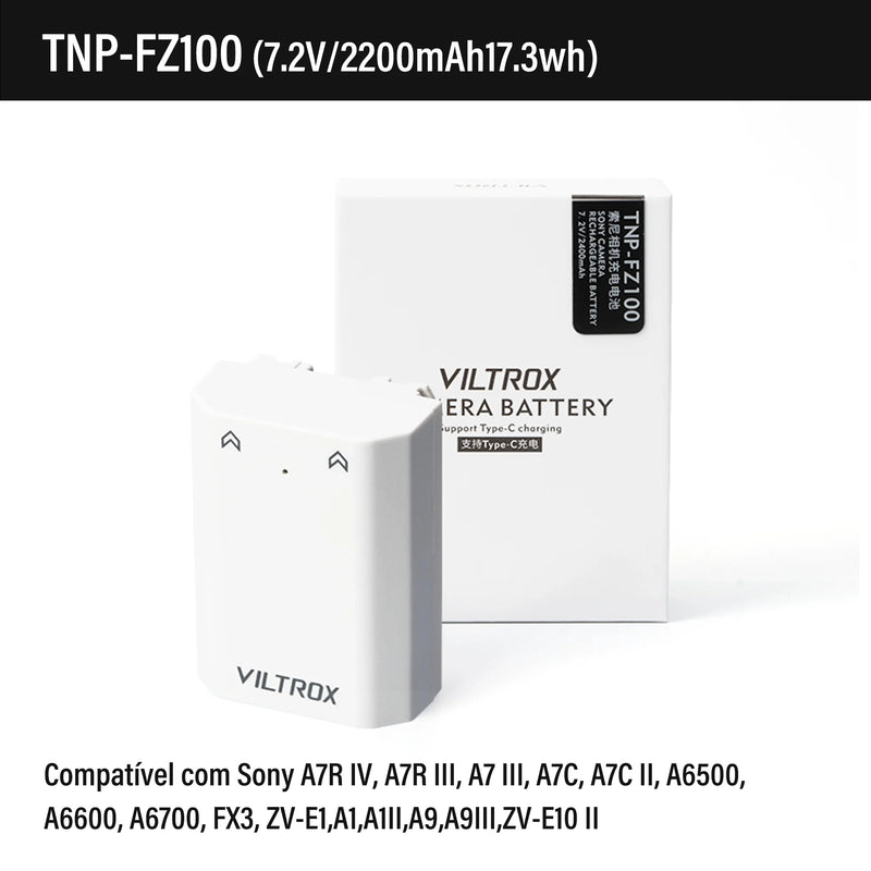 Bateria para câmera Viltrox FZ100 FW50 USB-C com carregamento rápido e recarregável para câmera Sony A6700 FX3 ZV-E1 ZV-E10 A7M4 A9 A1