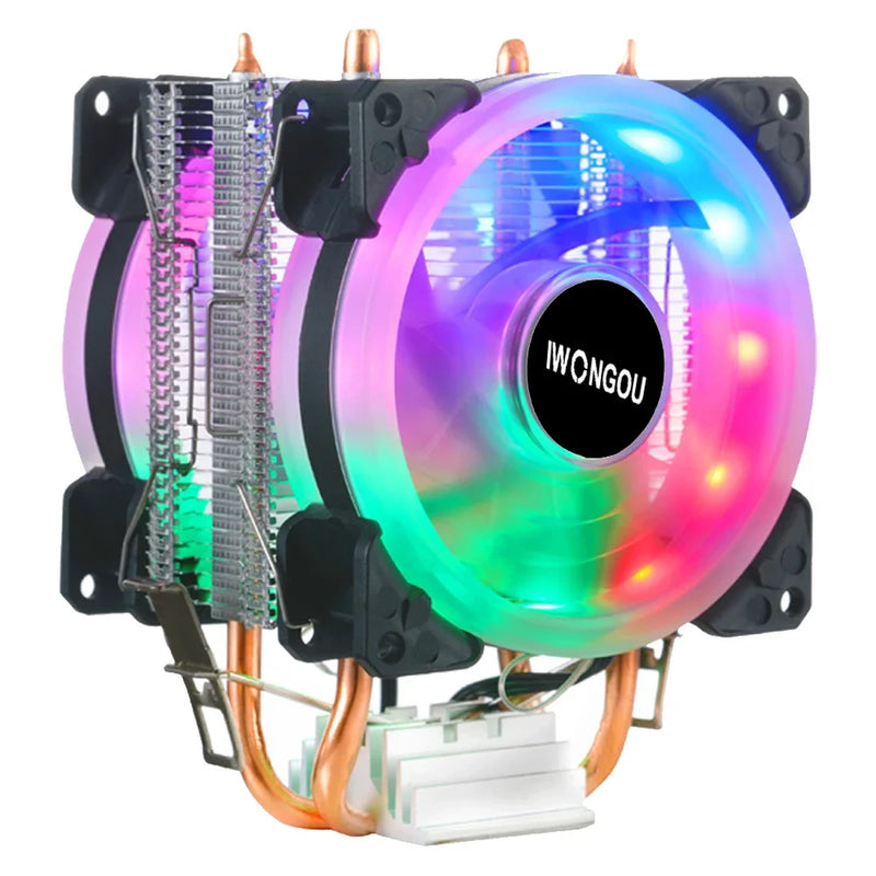 Cooler de processador x99 para LGA 2011 RGB Ventilador IWONGOU 2 Heatpipes CPU Radiator PWM 3Pin Fans para Intel 1366/1700/AM4/AMD