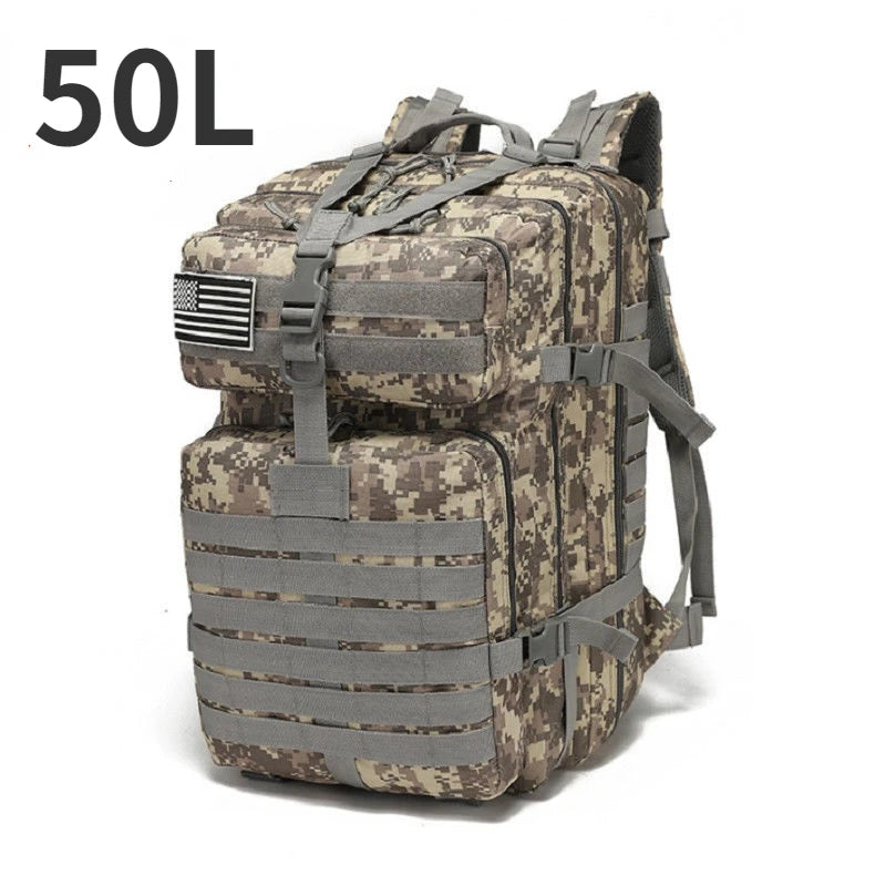 Mochila impermeável de nylon 1000D 30L/50L para atividades ao ar livre, esportes táticos, acampamento, caminhadas, trekking, pesca, caça