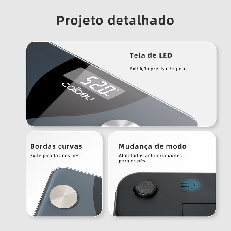 Tuya, Balança Corporal de Bioimpedância Digital Inteligente com 17 Medidas Essenciais, LCD Grande, Até 180 kg, Coibeu