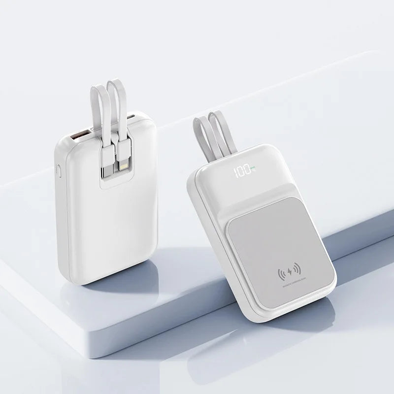 Carregador portátil Magsafe de 10000mAh para celular, bateria externa com indução, mini saída universal, 2 cabos