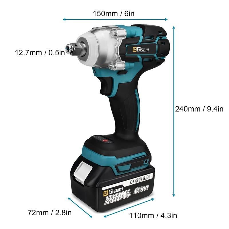 Chave de impacto elétrica sem escova 520N.M Chave elétrica sem fio Chave de fenda de 1/2 polegada Ferramentas elétricas para pinos de bateria Makita 18V