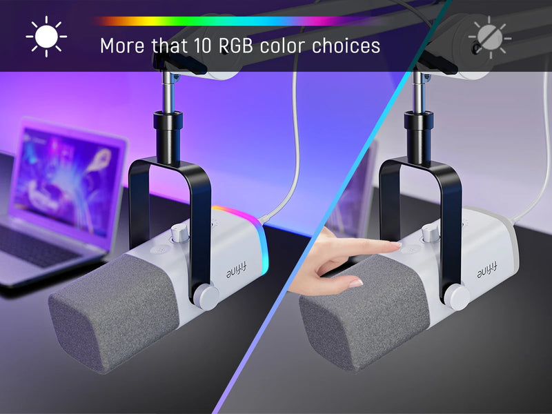 Microfone dinâmico FIFINE XLR/USB com entrada para fone de ouvido/RGB/mudo, microfone para gravação e streaming de jogos PS4/PS5 Ampligame AM8W