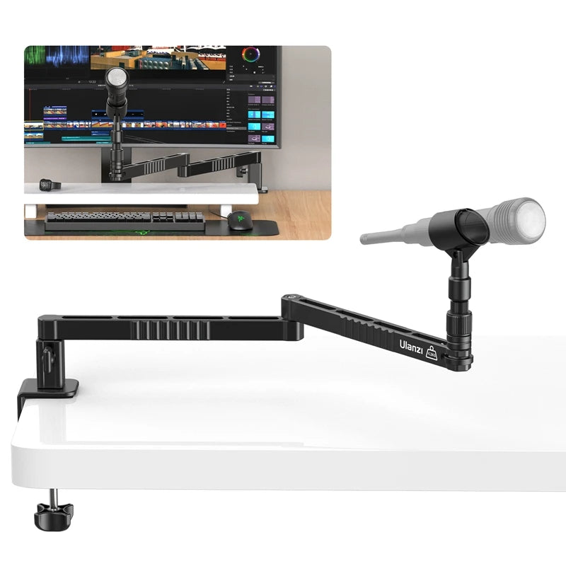 Suporte baixo para microfone de mesa Ulanzi LS26, ajustável em 360°, braço cruzado super longo de 48 cm com suporte para microfone de 1/4'', 3/8'' e 5/8''