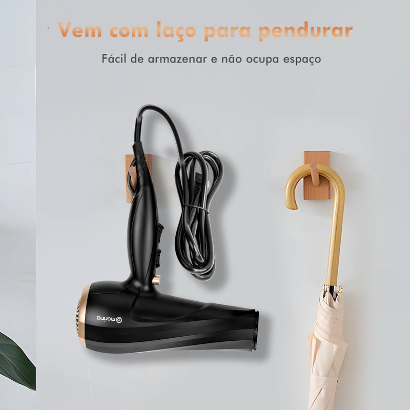 Secador de cabelo elétrico V-127V ou 220V 1900W Preto/Dourado