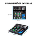 Mixer analógico VEDO AF4, placa de som digital mesclada, 4 canais, configurações de função personalizadas, console de mixagem analógico para transmissão ao vivo