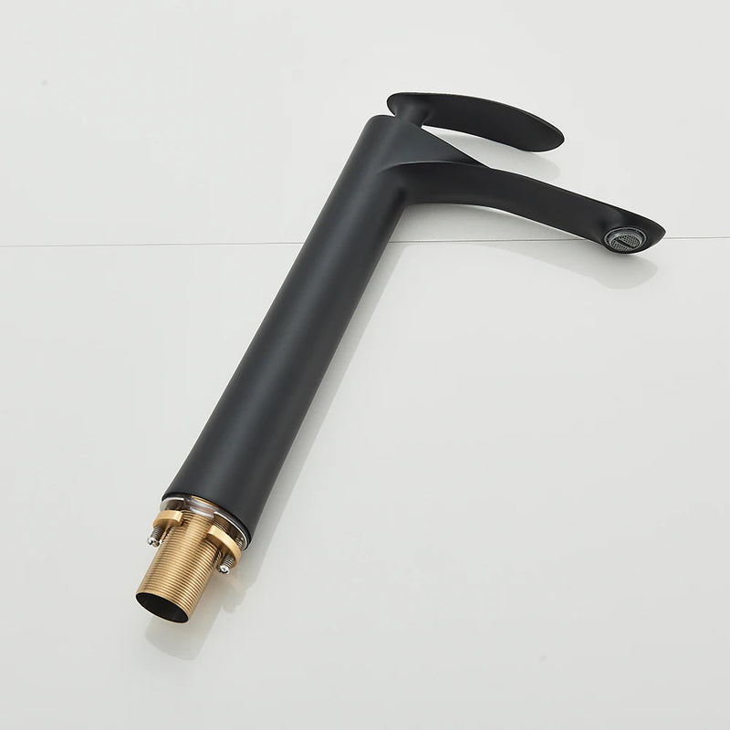 SHBSHAIMY Torneira de pia de banheiro quadrada moderna com núcleo de latão, torneira de água quente e fria, modelo alto/baixo, dourada, montada no deck