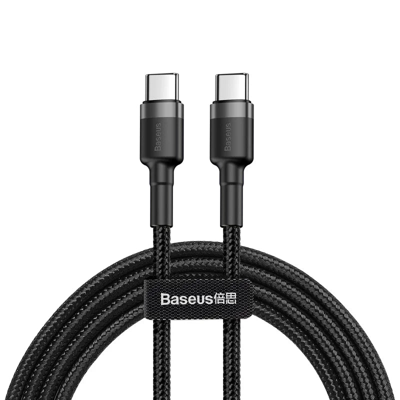 Cabo USB C para USB C Baseus Cafule 60 W para iPhone 15, MacBook, iPad Pro, cabo de carregamento rápido 5A, trança de nylon de 1 m/2 m