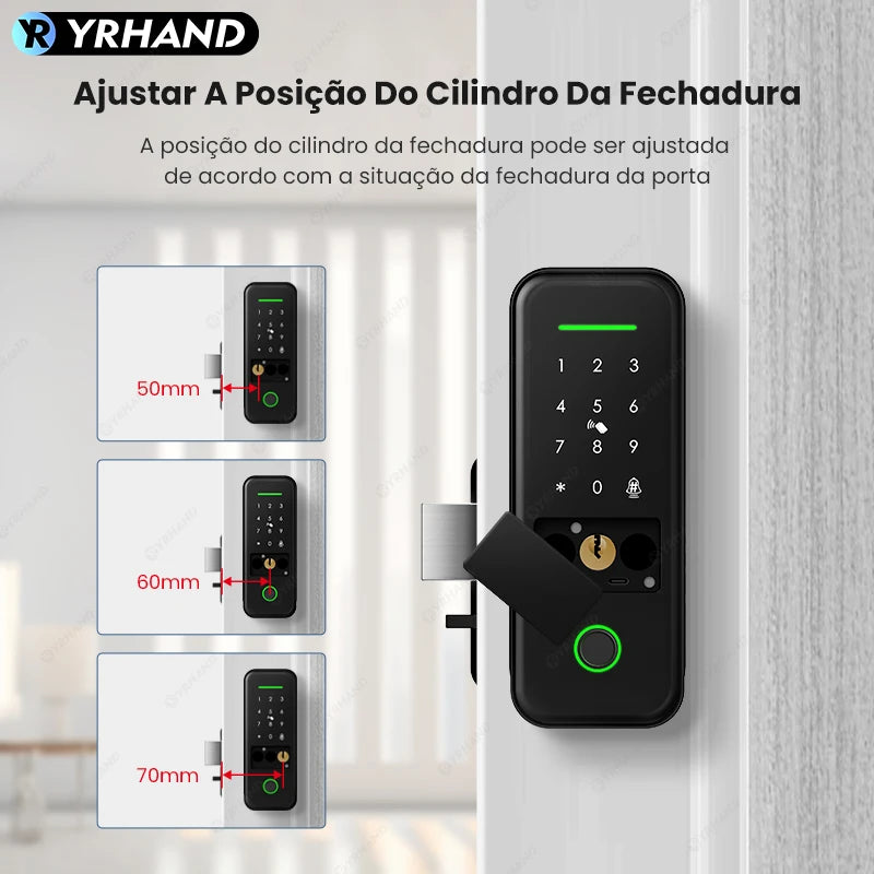 Fechadura eletrônica inteligente à prova d'água com impressão digital e Wi-Fi para porta, fechadura digital do Brasil, fechadura inteligente de aro para casa Tuya